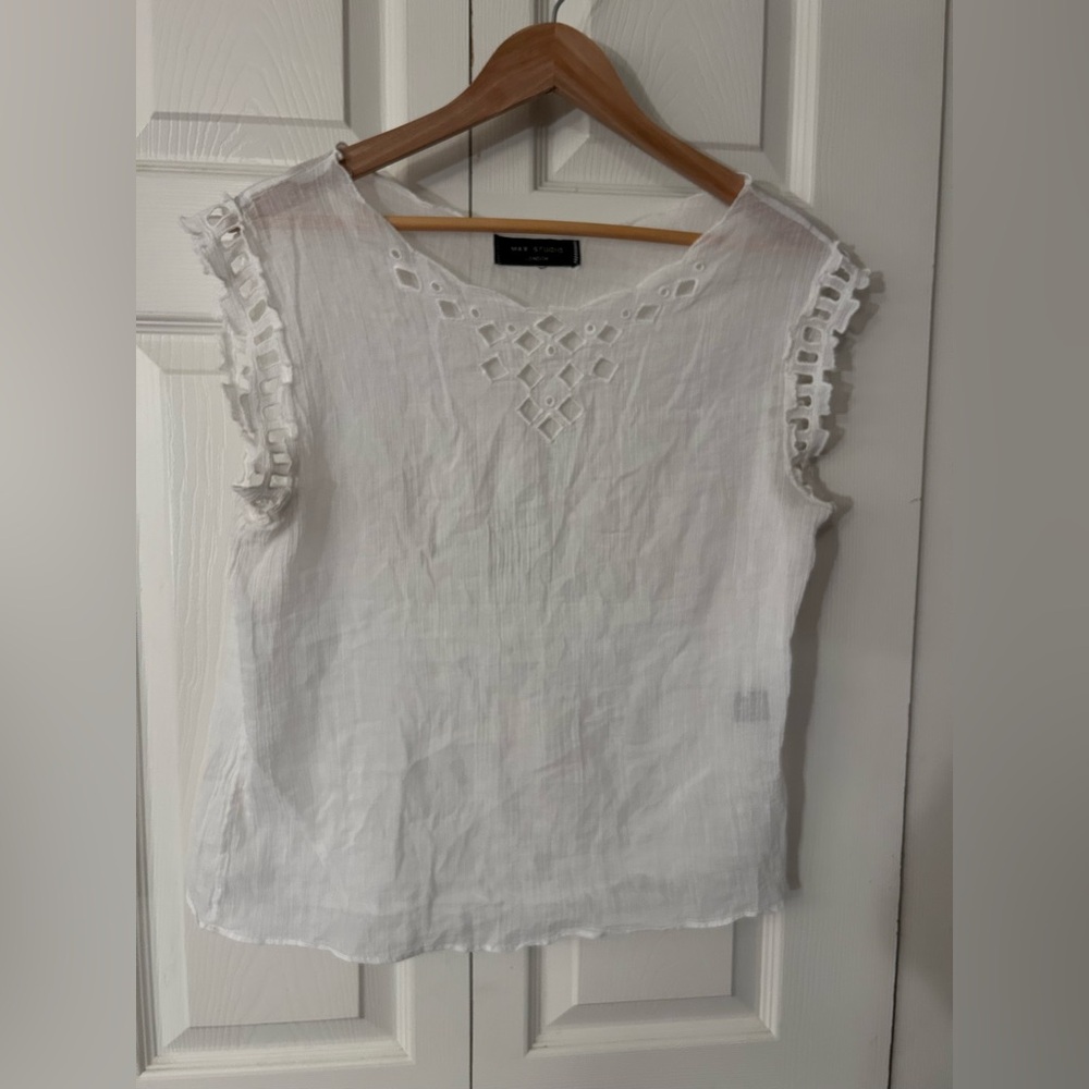 Max Studio White Eyelet Trim Blouse